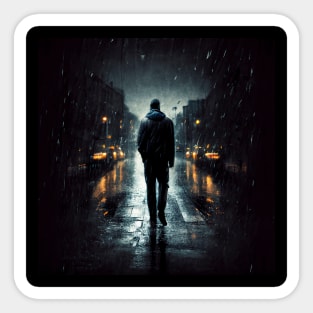 Rainy Reflections, A Man's Solitary Walk Sticker